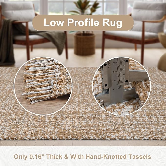 Collive Hallway Runner Rug, 2' x 6' Hand Woven Reversible Washable Entryway Rugs, Tan Cotton Modern Laundry Room Carpet Long Farmhouse Carpets for Bathroom Sink Foyer Bedroom