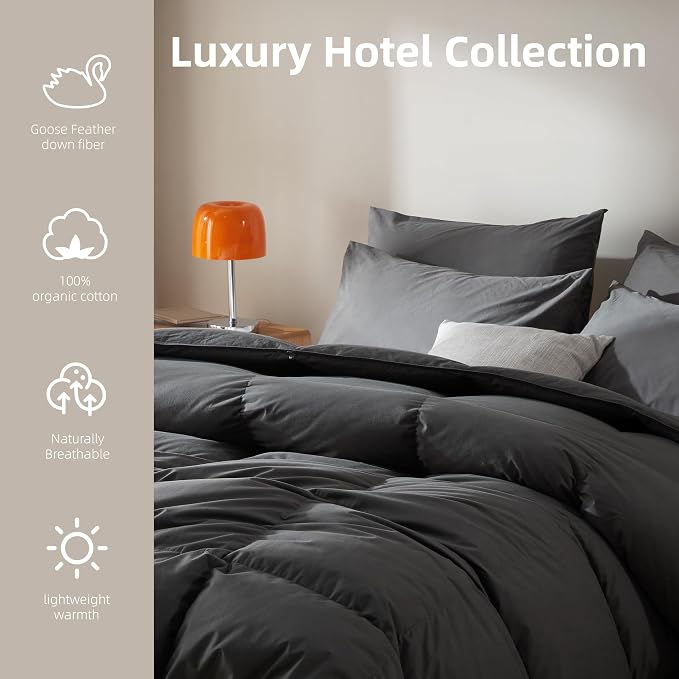 Goose Feather Down Comforter Oversized Queen Size,100% Organic Cotton Duvet Insert,All-Season Luxury Duvet Insert with Baffle Box Design, 750+Fill Power Hotel Collection Bedding Comforter