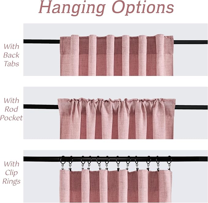 RYB HOME Living Room and Dining Room Curtains and Drapes Linen Sheer, Light Filtering Curtains 90 inches Long, Back Tab/Rod Pocket, Peach Blush, W 52 x L 90 inches, 2 Panels Set