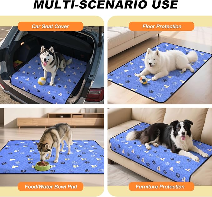 WanpeeGoo Washable Pee Pads for Dogs, 4 Pack Absorbent Reusable Training Dog Pads Pet Puppy Pads, Non-Slip Potty Pads for Whelping, Playpen, Crate, Bed, Blue 18"x24"