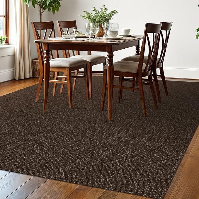 EARTHALL Washable Area Rugs 6x9 Ft Non Slip Living Room Rugs Cotton Rubber Backed Dining Room Rug Braided Bedroom Rugs Indoor Outdoor Floor Carpet for Living Room, Bedroom, Dining Room, Brown/Coffee