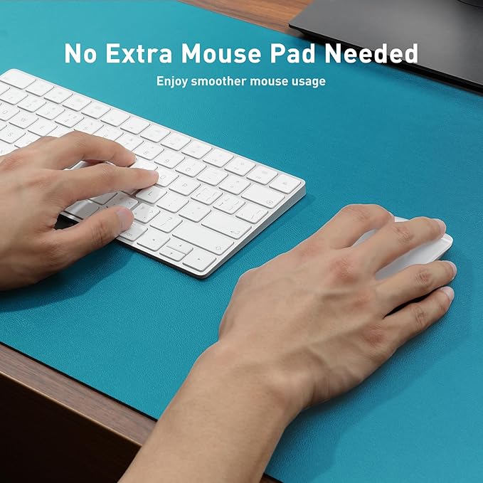 Aothia Faux Leather Desk Mat – Large Mouse Pad, Non-Slip PU Leather Blotter, Waterproof Writing Surface for Office and Home (Turquoise, 47.2" x 23.6")