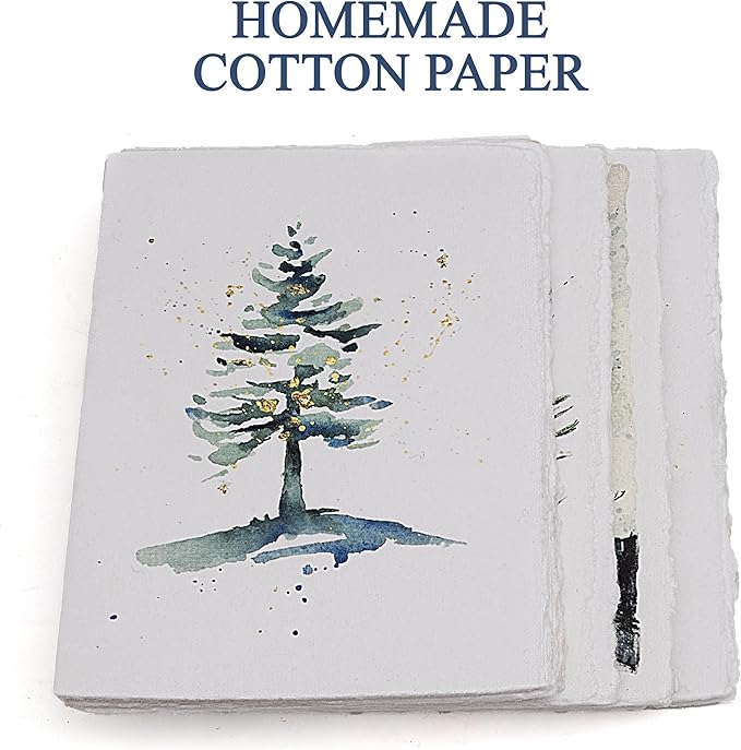 WANDERINGS Handmade Deckle Edge Blank Greeting Cards & Envelopes – Sympathy, Memorial & Thank You Cards – 300 GSM Cotton Paper – 20 Cards (4 Designs) – 5x7 Artisan Cards