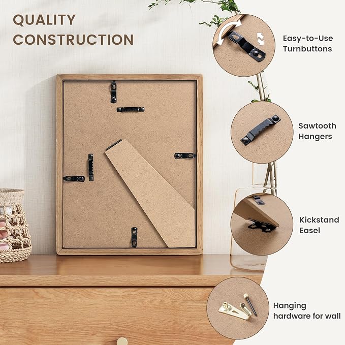 8x10 Picture Frame Set of 2, USA-Sourced Oak Wood Photo Frame with HD Tempered Glass, Handcrafted Rounded Corner 8 x 10 Wooden Frames Matted to 5x7 Photos, 8x10 Frames, Tabletop or Wall Display
