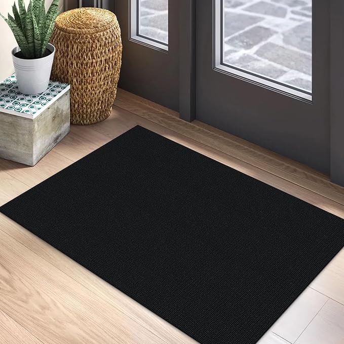 EARTHALL Small Area Rug 2x3 Ft Washable Rugs for Entryway Non Slip Braided Throw Rugs with Rubber Backing Door Mat Indoor Outdoor Entrance Cotton Woven Carpet for Kitchen Foyer Front Door, Black/Grey