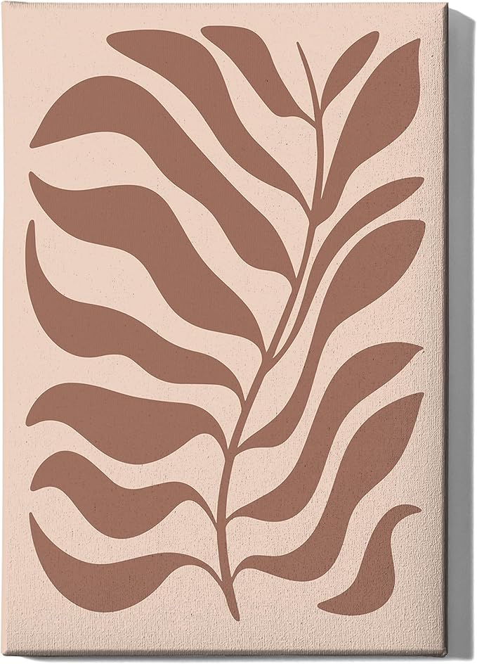 Abstract Organic Leaf Silhouette Wrapped Canvas Wall Art Botanical Shapes Earth Tones Terracotta 24x36 Inch Gallery Stretched Modern Nature Home Art