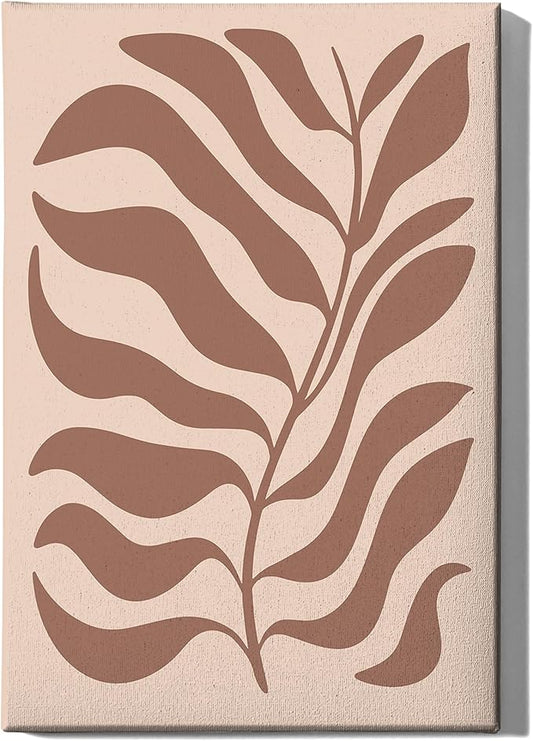 Abstract Organic Leaf Silhouette Wrapped Canvas Wall Art Botanical Shapes Earth Tones Terracotta 24x36 Inch Gallery Stretched Modern Nature Home Art