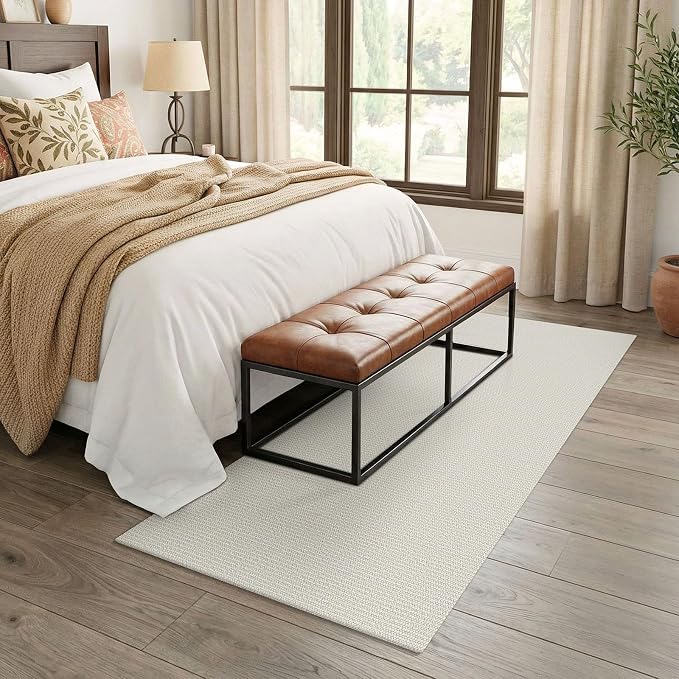 EARTHALL Washable Runner Rug 3x7 Ft Non Slip Runners for Hallways Wide Cotton Rubber Backed Kitchen Runner Braided Indoor Floor Carpet Runners for Entryway, Hallway, Kitchen, Bedroom, Cream/Grayish