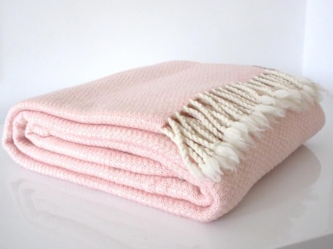 100% Merino Wool Blanket,Zigzag,Organic,Soft,Fine,Twin Bed Size, (Pink-White)