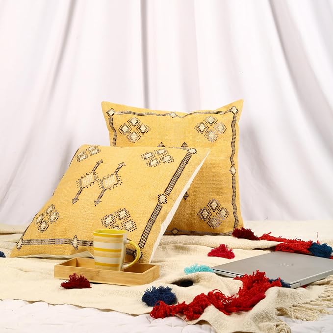 Trade Star 100% Cotton Pillow Shams Handloomed Rug Decorative Cushion Cases Sabra Cushion Covers Cotton Handwoven Pillowcase 18x18 Inches Set of 2 Throw Pillow Cover