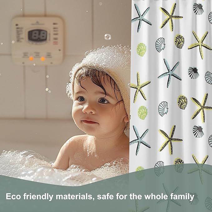 Plastic Shower Curtain Liner, Premium EVA 5G Starfish Shower Curtain, Shower Curtains for Bathroom with 3 Magnetic Weights and Rustproof Grommets (Starfish, 72x72 in)