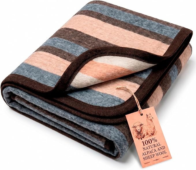 Desert Breeze Distributing Alpaca & Merino Sheep Wool Blanket Twin Size, 100% Wool Bed Blanket, Heavyweight Warm Winter Blanket for Extreme Cold, Woven in Peru, Earth Tones