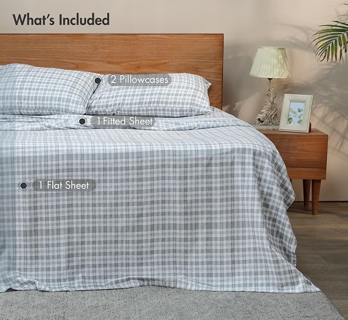 RUVANTI Flannel Sheets Full Size - GOTS Certified 100% Organic Cotton, 4 Piece Warm, Soft & Breathable Set, Deep Pocket Snug Fit, Double Brushed Cozy All Season Bedding, Timeless Tartan