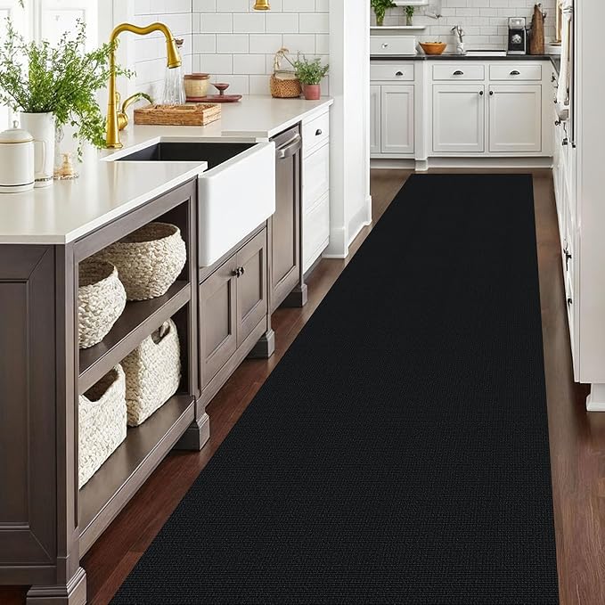 EARTHALL Extra Long Runner Rug 3x18 Ft Washable Runners for Hallways Cotton Non Slip Entryway Runner Braided Kitchen Runner Indoor Outdoor Carpet Runners for Hotels, Officel, Stair, Black/Grey