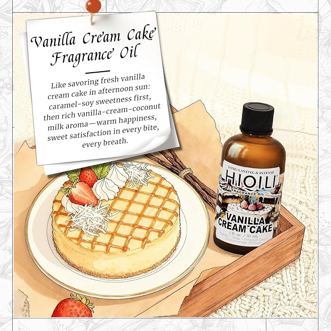 HIQILI Vanilla Cream Cake Fragrance Oil for Soap Making, Add to Dryer Balls | Perfect for Aromatic Air Freshener Spray & Home Diffusers Use, Premium Grade - 1 Fl Oz