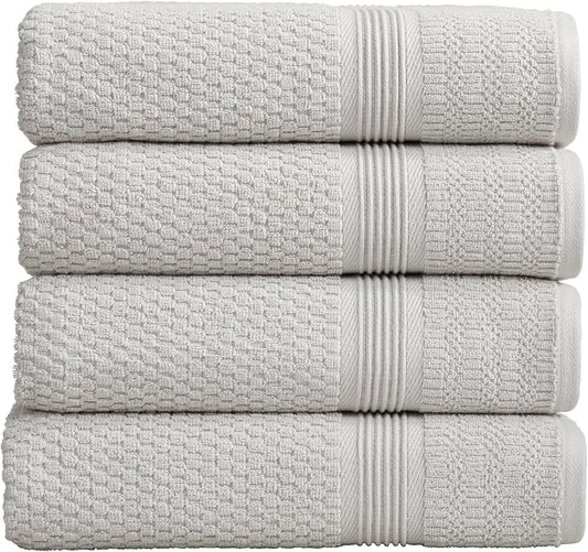 Market & Place 100% Cotton Waffle Weave Bath Towels Set of 4 – Soft, Quick-Dry, Lightweight, Textured Bathroom Towels – Glacier Grey | Zoey Collection
