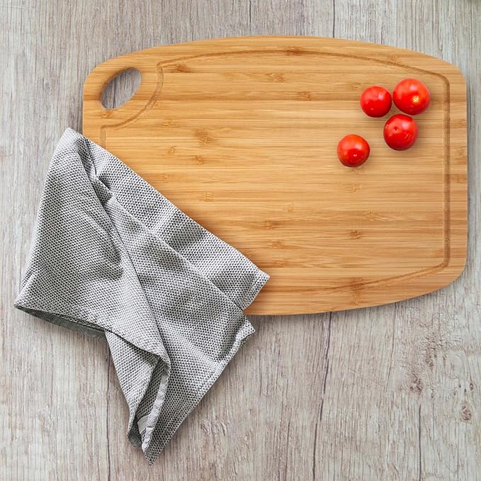 BambooMN Natural Bamboo Cutting Board w/Juice Groove and Hanging Hole - 11.75" x 8.63" x 0.4" - Vertical Cut - 30 Pieces