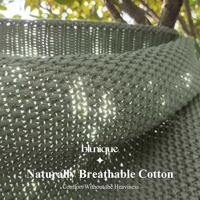 100% Cotton Cable Knit Throw Blanket, Large Lightweight Soft Knit Blanket for Sofa Couch Bed, Breathable All-Season Throw, Cozy Decorative Blanket, 60 x 80 Inch,Sage