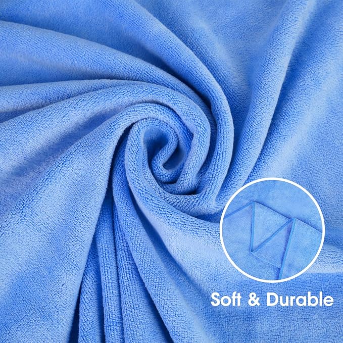 JML Large Microfiber Bath Towels Set for Adult, 2 Pack 30" x 60" - Soft, Absorbent, Quick Dry, Lint Free, Perfect for Sauna, Pool, Gym, Shower, Hair Wrap, Fitness, Sport, Yoga, Blue