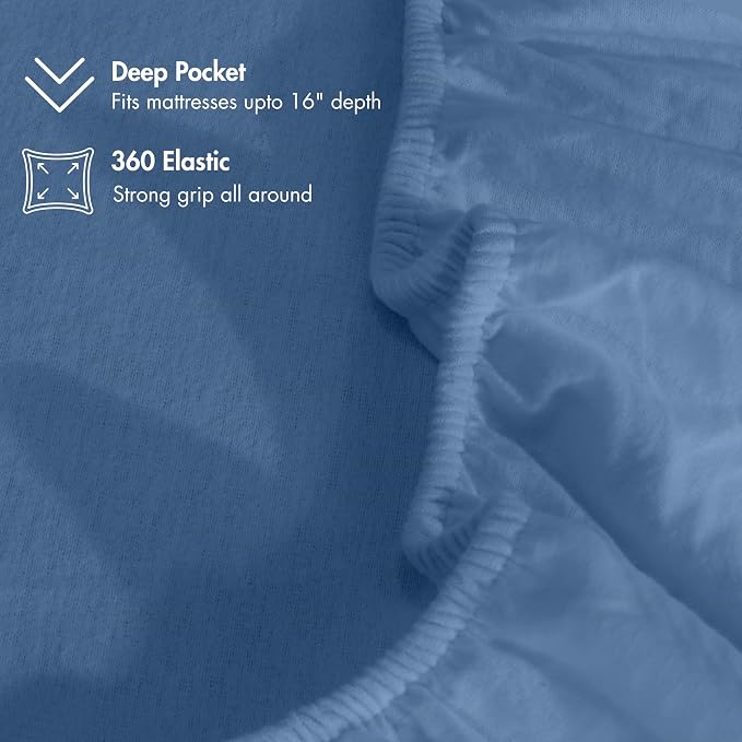 RUVANTI Flannel Sheets Full Size - GOTS Certified 100% Organic Cotton, 4 Piece Warm, Soft & Breathable Set, Deep Pocket Snug Fit, Double Brushed Cozy All Season Bedding, Denim Blue