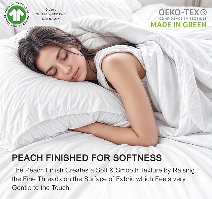 RUVANTI 100% Cotton Organic Percale Sheets Twin Size – Crisp Cooling Bed Sheets for Hot Sleepers, Deep Pocket 15”, Soft Peach Finish, Breathable & Durable Hotel-Style 3 Pcs, Deluxe