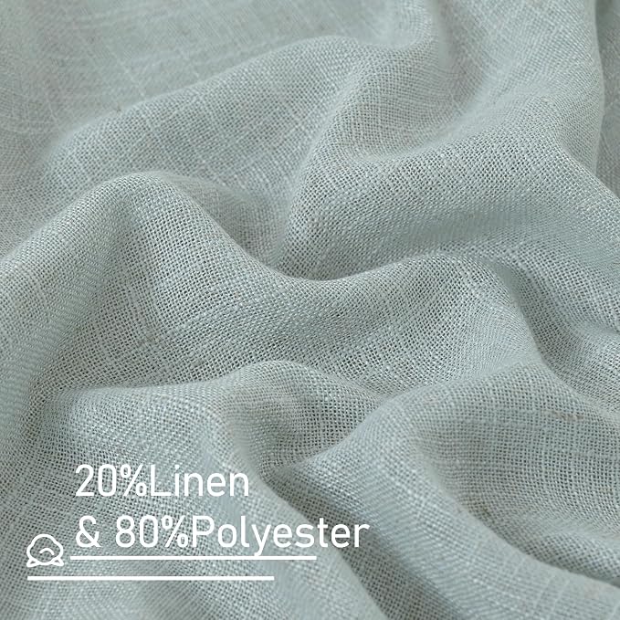LAMIT Light Filtering Linen Curtains 45 Inch Length 2 Panels, Semi Sheer Window Panels Back Tab and Rod Pocket Neutral Drapes for Bathroom/Kitchen/Loft Room, Greyish Blue, 34 x 45 Inch