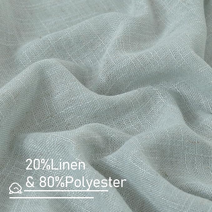 LAMIT Extra Wide Linen Curtains for Living Room, Light Filtering Faux Linen Textured Panels Semi Sheer Back Tab and Rod Pocket Boho Drapes for Farmhouse, 2 Panels, Greyish Blue, 60 x 63 Inch