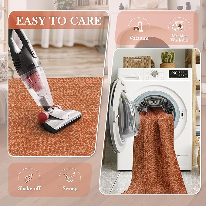 LEEVAN Hallway Runner Rug 2.6' x 8', Terra Braided Kitchen Runner Rug, Washable Woven Reverisible Bathroom Runners, Farmhouse Entryway Rugs, Low-Profile Floor Carpet for Doorway/Laundry Room/Bedroom
