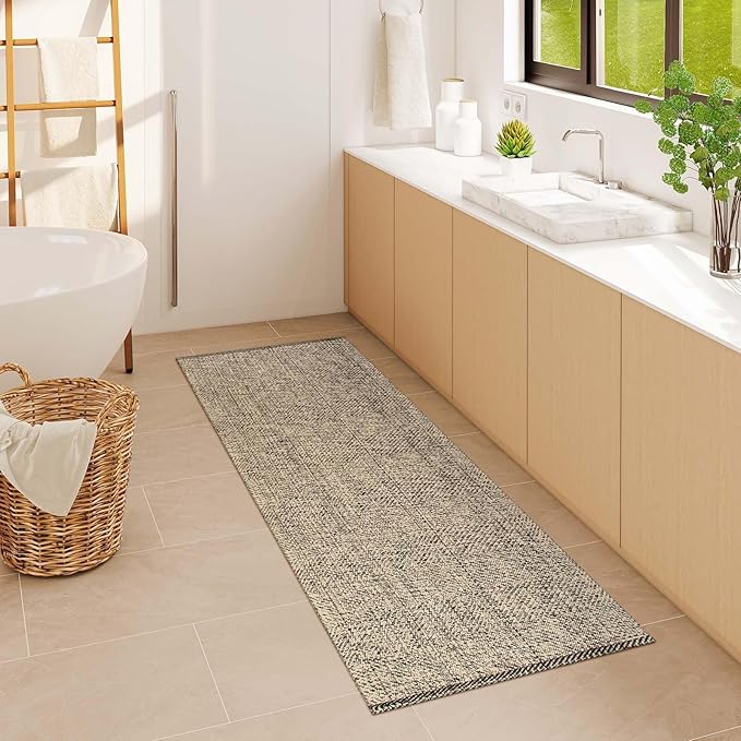 LEEVAN Washable Runner Rug 2'x6', Natural Woven Hallway Runner Rug Reversible Bathroom Runners Rugs, Cotton Low Profile Entryway Rugs, Farmhouse Bedroom Modern Kitchen Runenrs Carpet