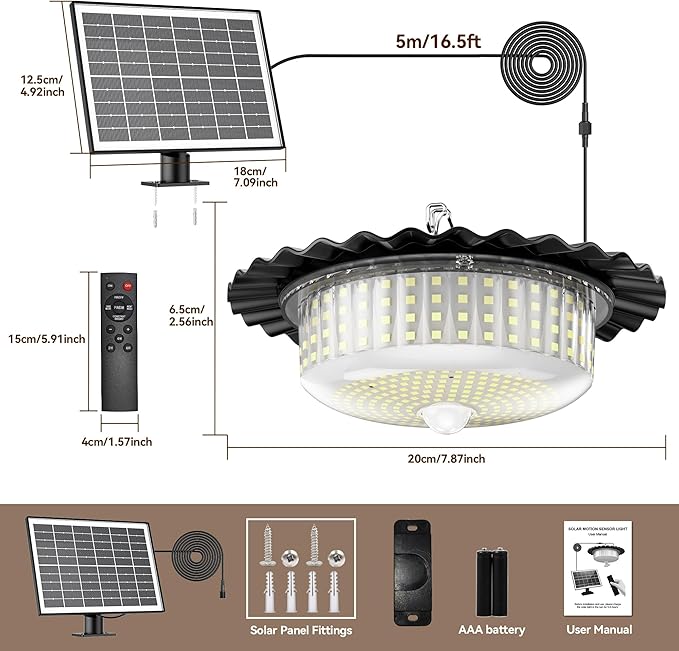 Solar Lights Outdoor Waterproof,396 LED Solar Shed Light Indoor Outdoor with Remote Control,Timer, Solar Pendant Light 5 Modes,Solar Powered Barn Lights for Chicken Coop,Gazebo,Garage,Shop