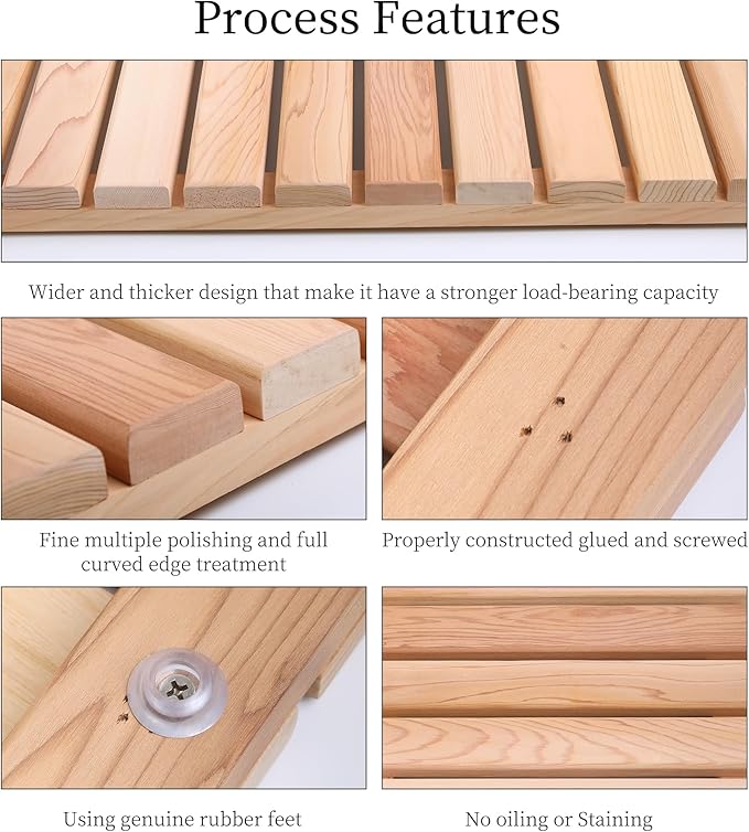 bingaai Cedar Wood Shower Mat, Cedar Wooden Bath Mats, Small Wood Bath Mat 20 x 13 in, Shower Stall Mat Non-Slip for Bathroom Bathtub Spa Sauna Garden Home, Wooden Floor Mat for Indoor and Outdoor