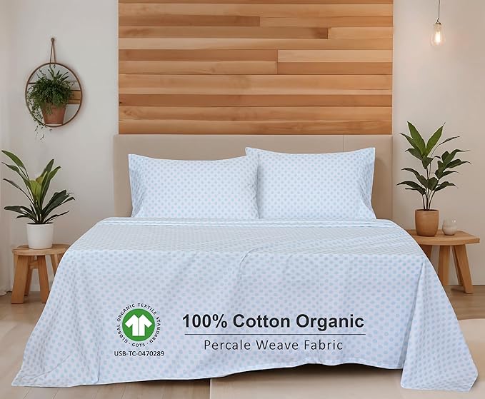 RUVANTI 100% Cotton Organic Percale Sheets King Size – Crisp Cooling Bed Sheets for Hot Sleepers, Deep Pocket 15”, Soft Peach Finish, Breathable & Durable Hotel-Style 4 Pcs, Circle Imprint