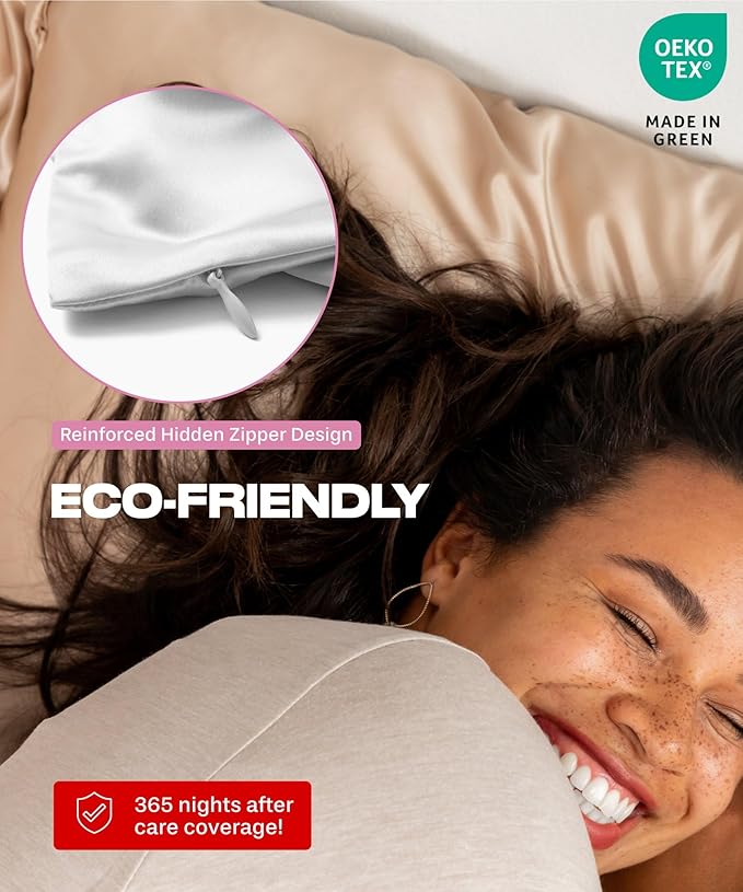 SUNDAYSILKS™ Silk Pillow Cases 2 PACK | 22 Momme Mulberry Silk Pillowcase Set of 2 | Standard Queen, King Size | All Sides 100% Pure Silk Slip Pillowcase Bliss for Women, Men, with Zipper [Pure White]