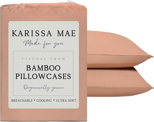 KARISSA MAE Pure Viscose from Bamboo Standard Size Pillowcase Set | 100% FSC Certified | Luxuriously Soft | Cooling | [Terracotta]