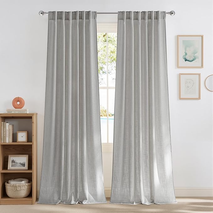 NICETOWN Linen Curtains for Living Room/Bedroom 84 inch Long 2 Panels Set, Seedpearl 55" Wide Thick Farmhouse Faux Linen Blend Privacy Window Drapes Rod Pocket & Back Tab with Light Filtering