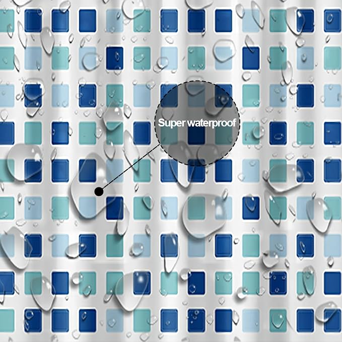 Plastic Shower Liner - Premium PEVA 4G Shower Curtain Liner with Rustproof Grommets and 3 Weighted Magnets, Waterproof Shower Curtains for Bathroom (Blue-Green Square)