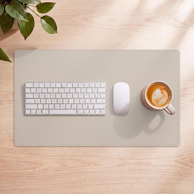 AFIING Desk Mat 23.6" x 13.7", Dual-Sided Natural Cork & PU Leather Desk Pad Protector, Waterproof Non-Slip Mouse Pad, Laptop Desk Blotter for Office, Home & Study (Beige)