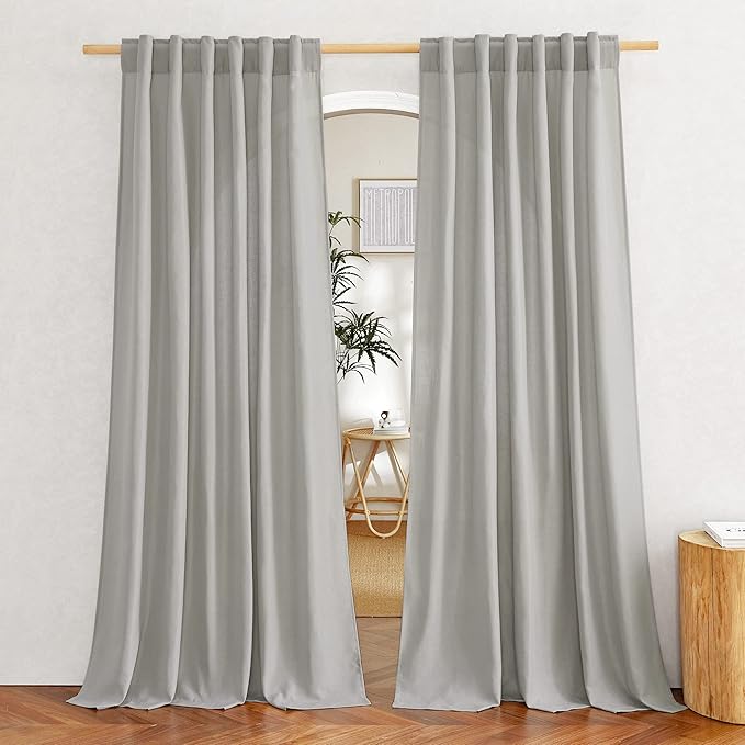 NICETOWN Linen Gray Curtains for Windows, Rod Pocket & Back Tab Thick Flax Semi Sheer Eclectic Drapes Privacy Assured with Light Filtering for Kids Room/Living Room, W55 x L84, 2 Pieces