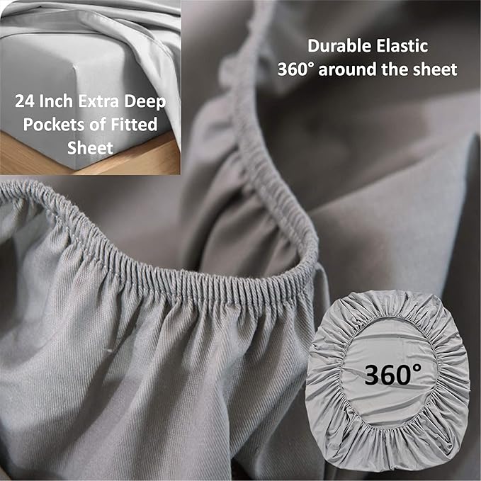 Pure 100% Certified Organic Cotton Bed Sheet Set 1000 Thread Count, 4 Piece Bedding Set, 24" Extra DEEP Pocket, Crisp and Cooling Sateen Weave, Eco-Friendly -(Burgundy, Short Queen)
