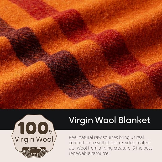 Molithe 100% Wool Blanket, 62" x 86", Warm, Thick, Washable, Military | Great for Camping, Outdoors, Sporting Events, Survival Kits Warm Sunset Frame