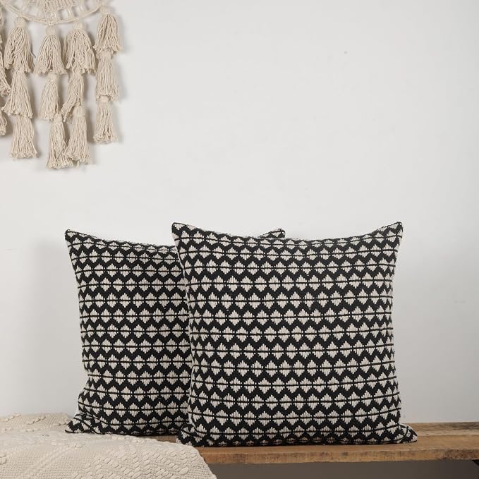 Trade Star Set of 2 Handloomed Pillow Cover Decorative Cotton Cushion Covers Throw Pillow Case Premium Quality Pillow sham Farmhouse Decor 20x20 Inches
