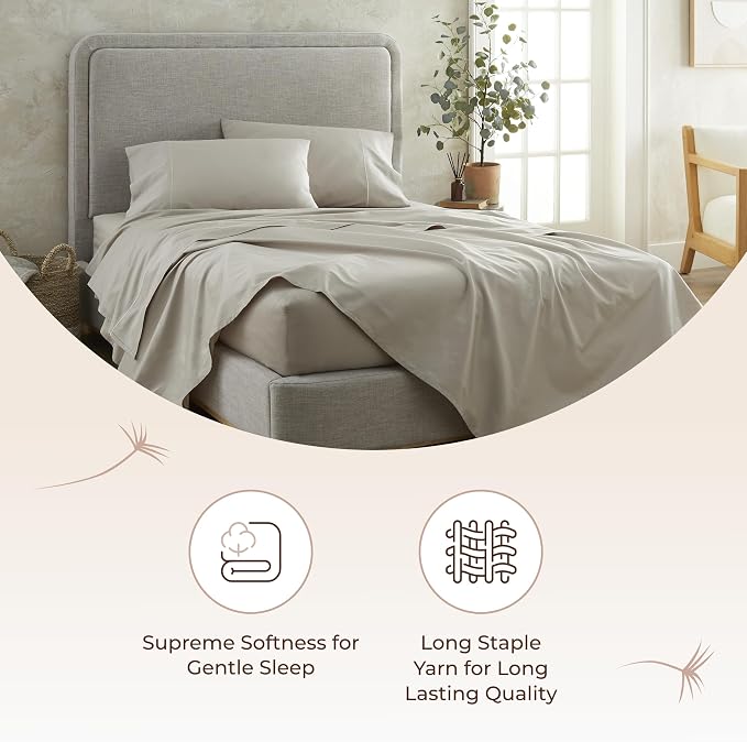Organic Full Fitted Sheet Only Deep Pocket - 100% Organic Cotton Sheets with Breathable 300 Thread Count Sateen Weave GOTS & Fairtrade Certified - Soft Fitted Bed Sheets Only (Pewter, Full)