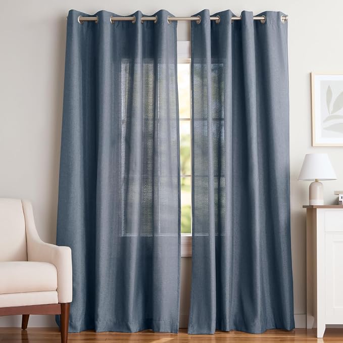 Exclusive Home Loha Linen Grommet Top Curtain Panel Pair, 54"x84", Blue