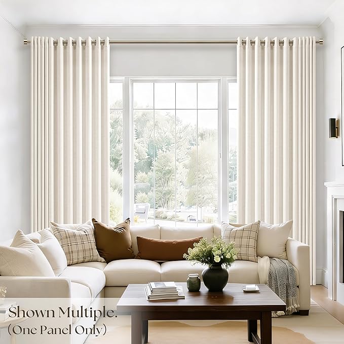 72 Inch Wide Grommet Extra Wide Natural Linen Curtains 90 Inch Length 1 Panel Drapes for Patio Sliding Glass Door Ivory Cream Light Filtering Semi Sheer Privacy Curtains for Living Room