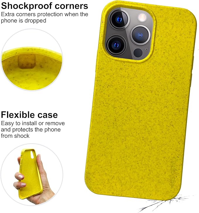 eplanita Eco Mobile Phone Case Compatible with iPhone 13 Pro, Plant Fiber, Drop Protection Cover, Durable and Sustainable (for iPhone 13 Pro, Yellow)
