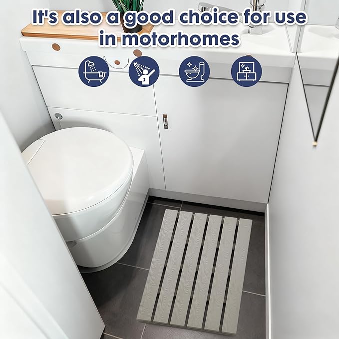 Bamboo-Design Bath Mat, Heavy Duty HDPS Plastic, 19.7" x 13.8", 400lb Support, 100% Waterproof & Fadeproof, Superior to Real Bamboo for Bathroom Spa Sauna Poolside Outdoor (Gray Color)