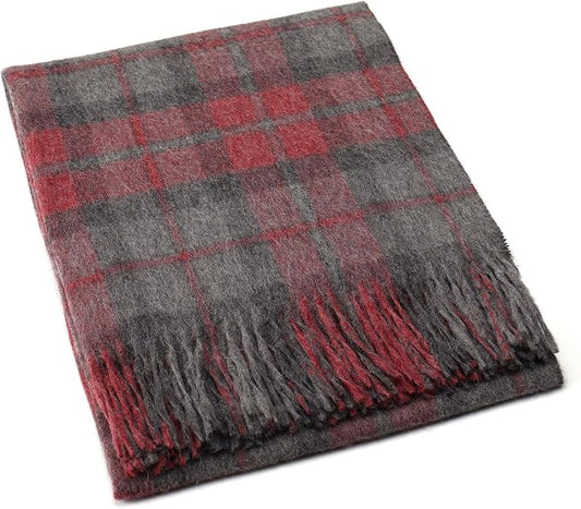 Superfine Alpaca Wool Throw Blanket - Lightweight Alpaca Merino Wool Throw Blankets | Soft Peruvian Alpaca Blanket Wool Blanket Scottish Design 72" x 60" (Gray/Red)