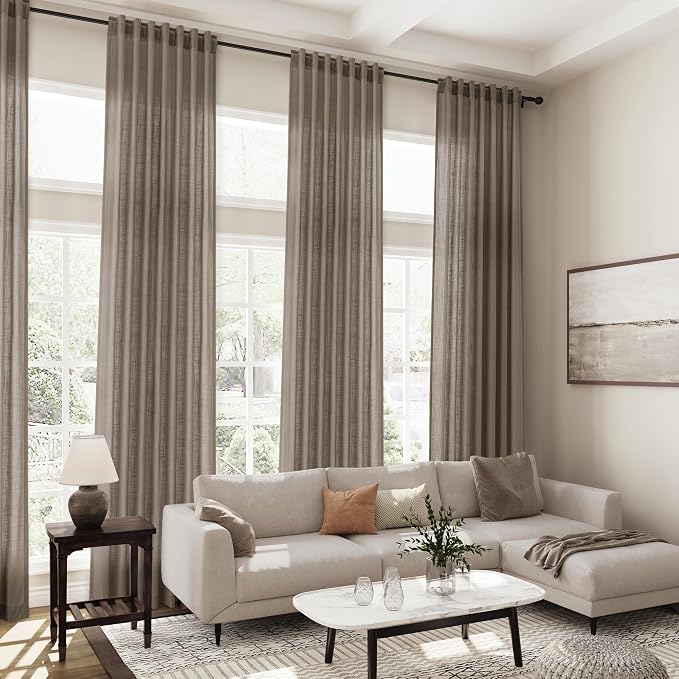 Extra Long Curtains 2 Panels 102 Inches Long for Living Room Dark Taupe Back Tab Rod Pocket Light Filtering Semi Sheer Drapes Cotton Linen Textured Window Curtain 102 Inch Length for Bedroom 9 FT
