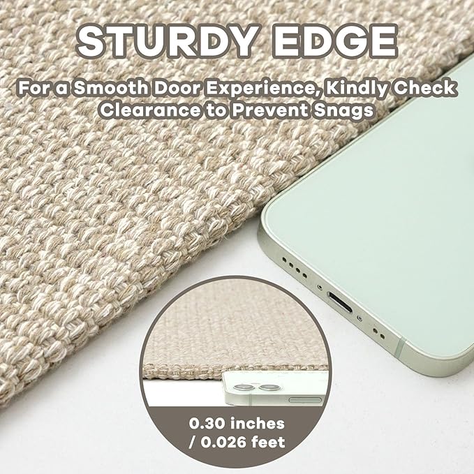 EARTHALL Washable Runner Rug 3x7 Ft Non Slip Runners for Hallways Wide Cotton Rubber Backed Kitchen Runner Braided Indoor Floor Carpet Runners for Entryway, Hallway, Kitchen, Bedroom, Send/Beige