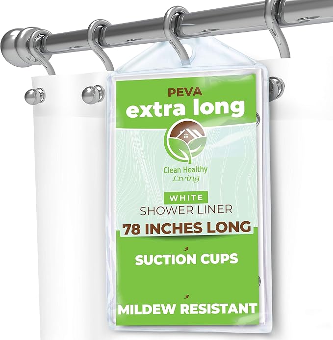 Clean Healthy Living XL Heavy Duty PEVA White Shower Curtain Liner with Suction Cups - 70 X 78 in. Long